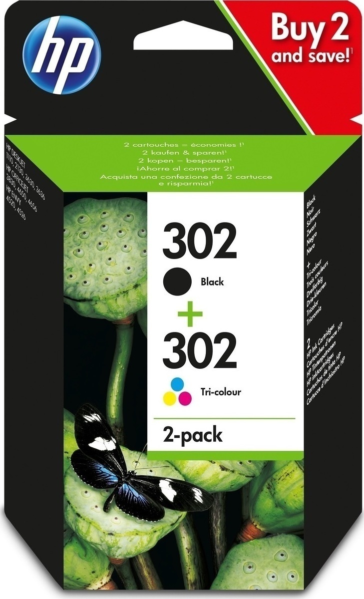 20171025171547_hp_302_black_tri_colour_2_pack_x4d37ae.jpeg HP Tinte X4D37AE Nr.302 Multipack Schwarz Color BKCMY - Image 1