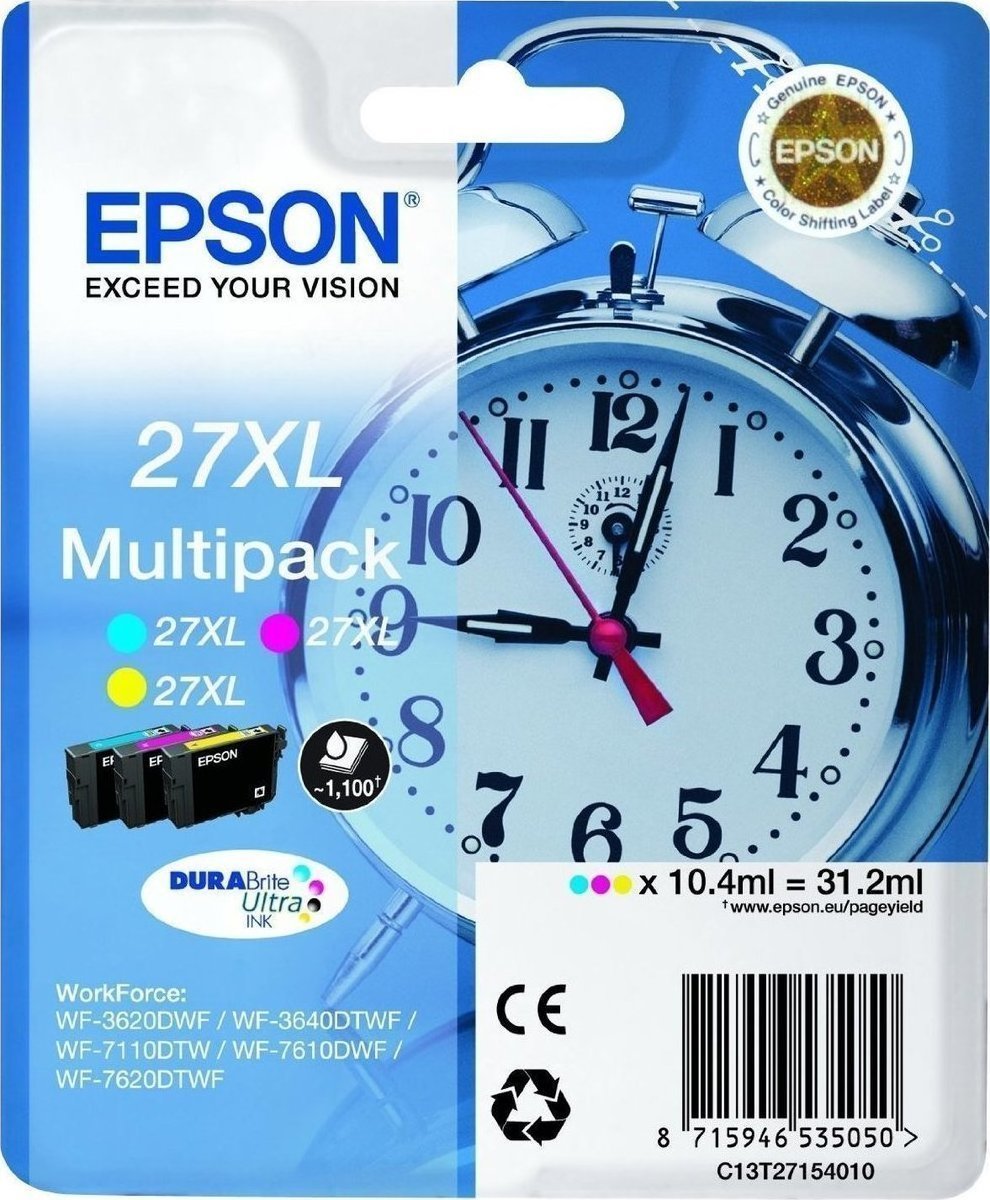 20171130154353_epson_27xl_color_multipack_c13t271540.jpeg Epson Ink C13T27154012 / 27XL C,M,Y - Image 1