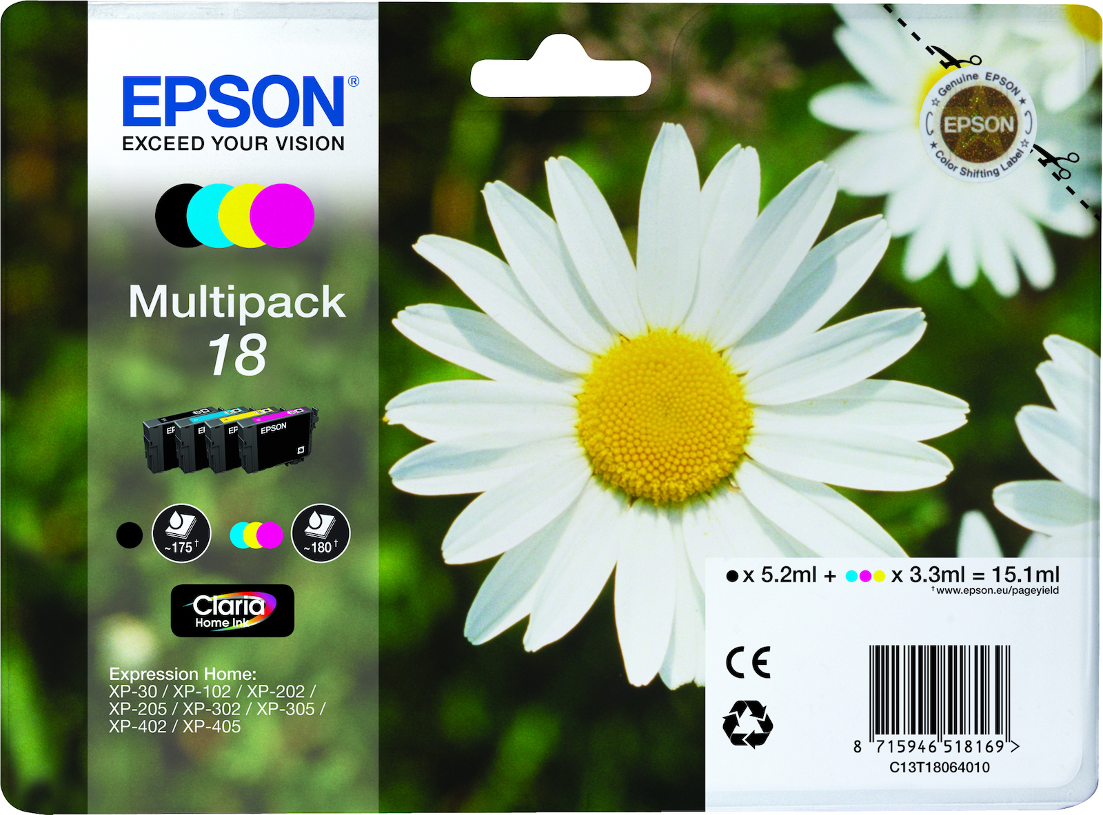 Epson Ink C13T18064012 / 18 Multipack BK,C,M,Y - Image 1