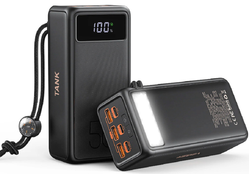 20221116120600_veger_tank_boost_power_bank_56000mah_100w_me_3_thyres_usb_a_kai_2_thyres_usb_c_power_delivery_mayro.jpeg VEGER Powerbank Tank Boost PD QC3.0 5A 130W 56000 mAh Schwarz W5001C - Image 1
