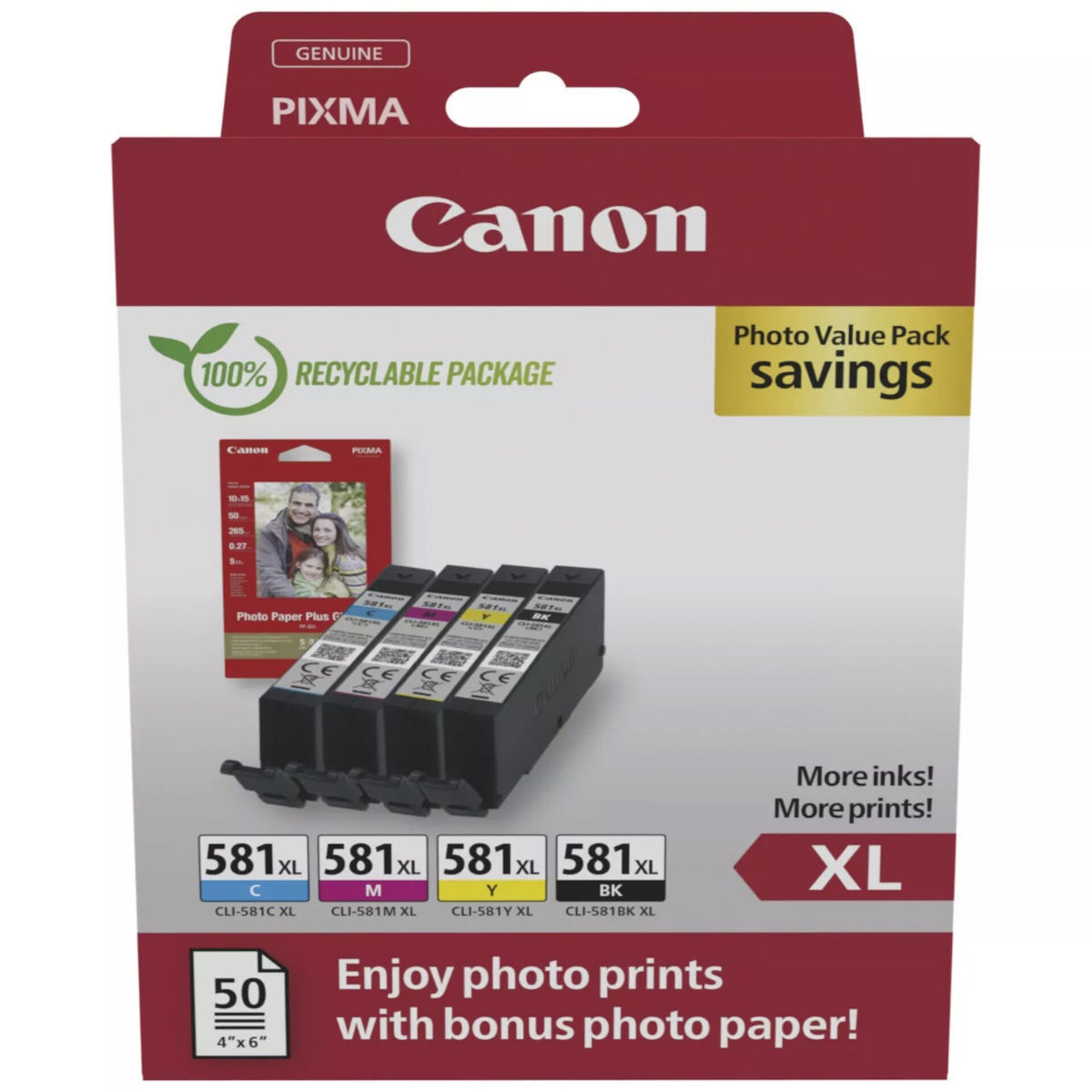 20240705161556_canon_cli_581xl_photo_value_pack_me_4_melania_ektypoti_inkjet_kitrino_kyano_matzenta_mayro_2052c006.jpeg Canon Ink 2052C006 / CLI-581XL XL Multipack BK,C,M,Y - Image 1