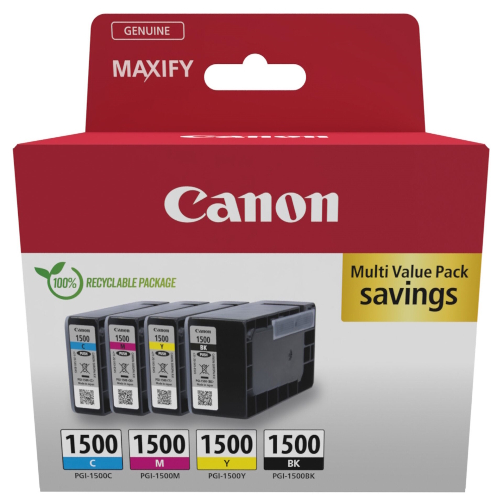 20240809132433_canon_pgi_1500_paketo_4_melanion_ektypoti_inkjet_kitrino_kyano_matzenta_mayro_9218b006.jpeg Canon Ink 9218B006 / PGI-1500 BK,C,M,Y - Image 1