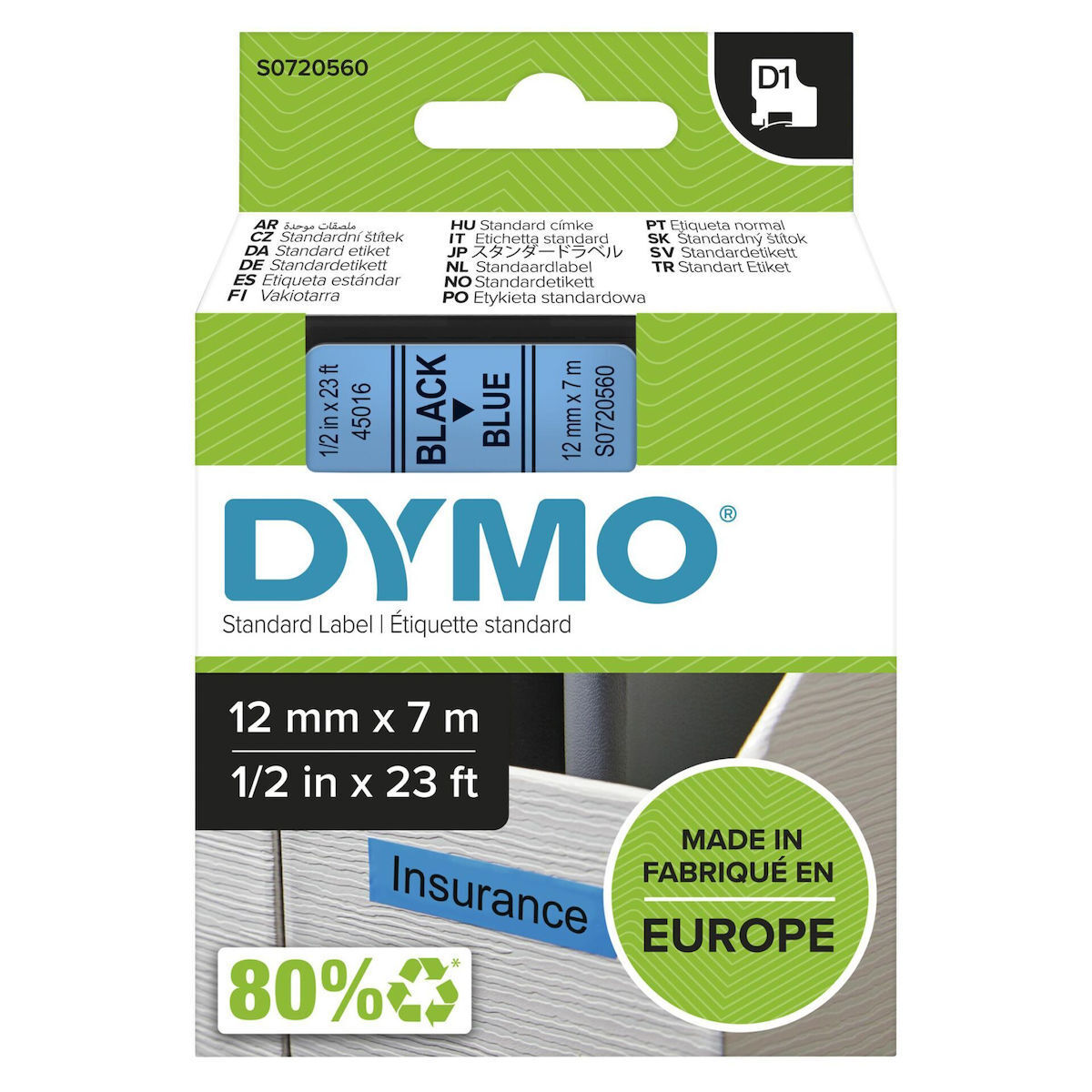 Dymo Ribbon S0720560 / 45016 Black on Blue - Image 1