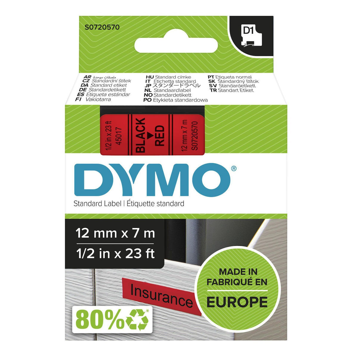Dymo Ribbon S0720570 / 45017 Black on Red - Image 1