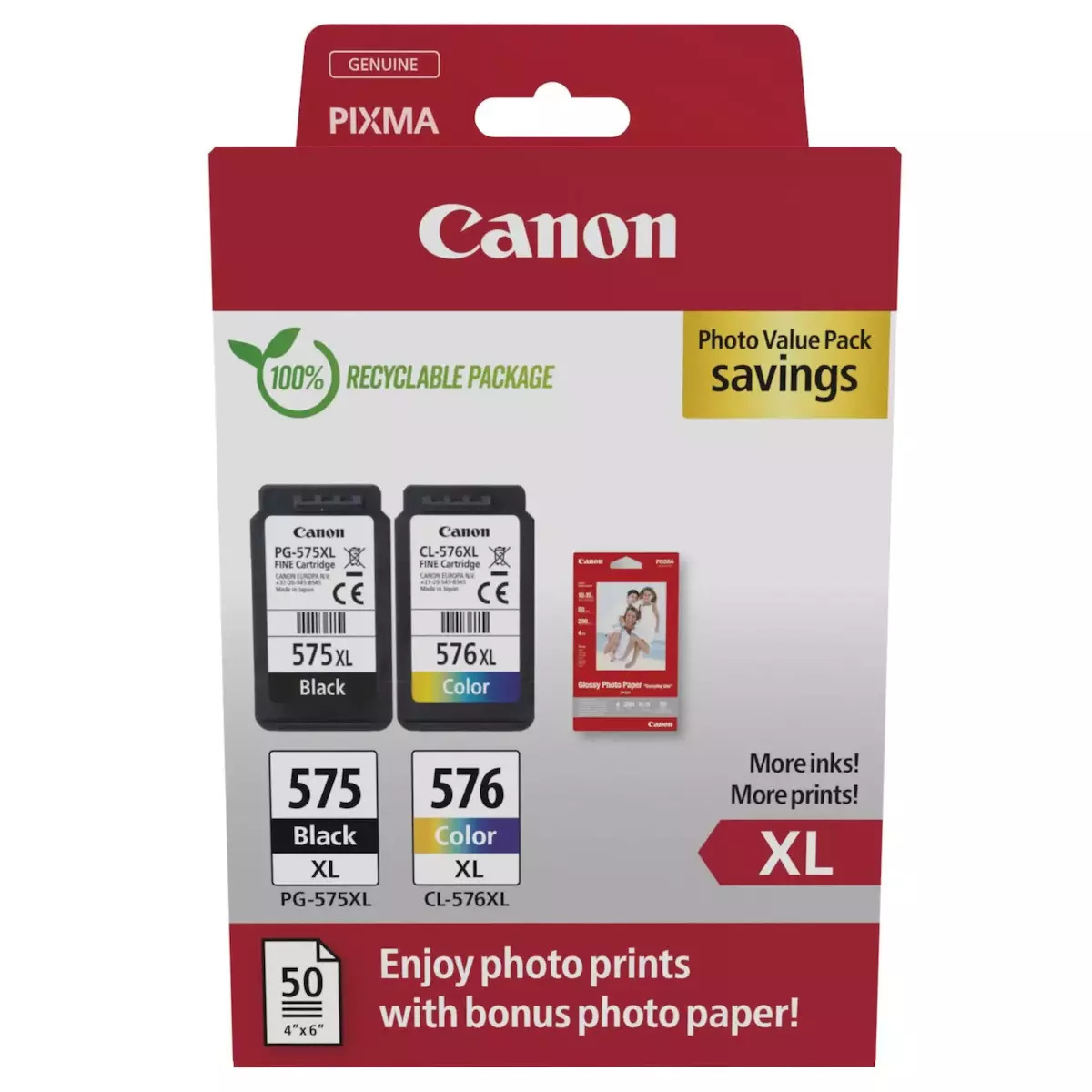 20251120154219_canon_pg_575_cl_576_xl_gnisio_photo_value_pack_me_2_melania_ektypoti_inkjet_mayro_pollaplo_color_5437c006.jpeg Canon Ink 5437C006 / PG-575XL/CL-576XL XL Multipack BK,C,M,Y - Image 1